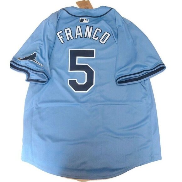 Nike Tampa Bay Devil Rays Full Button Jersey Mens Size L Wander Franco #5 Blue - Picture 7 of 9